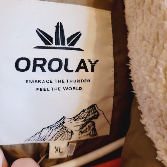 Orolay beige duck down filled thickened mid length hooded ski coat XL - Picture 3 of 16